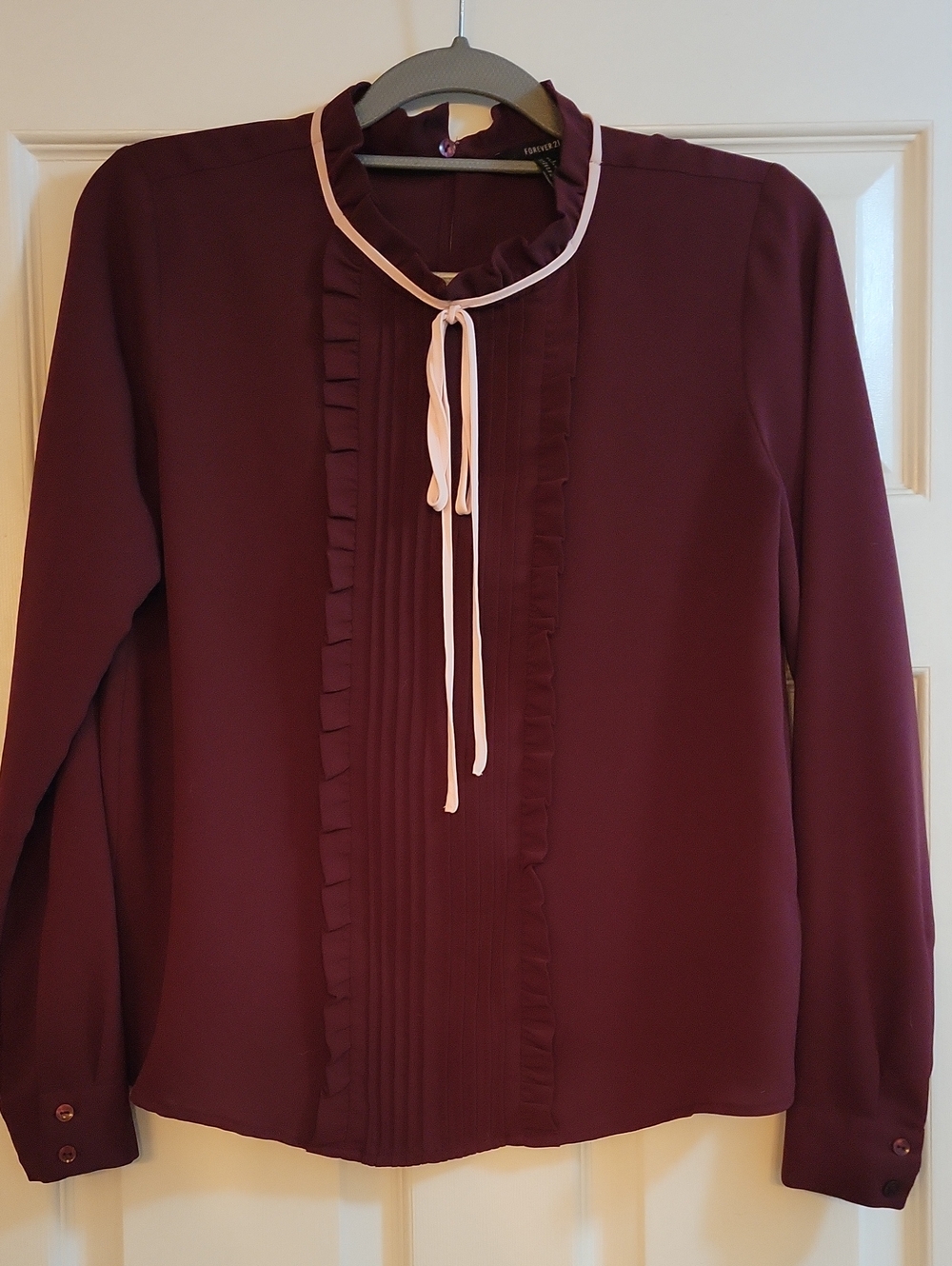 Forever 21 Wine Blouse with Cream Neck Tie